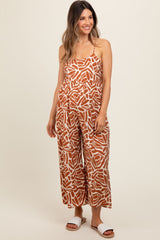 Camel Printed Wide Leg Maternity Jumpsuit