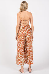 Camel Printed Wide Leg Jumpsuit