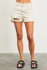 Cream Frayed Edge Cotton Short