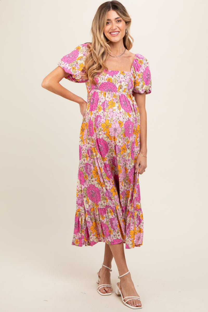 Pink Multi Floral Midi Baby Doll Maternity Dress – PinkBlush