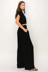 Black Top And Wide Leg Pants Set