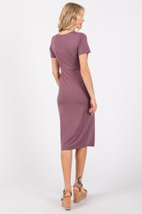 Purple Square Neck Belted Midi Dress