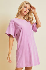 Pink Short Sleeve Side Pocket Dress