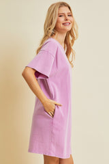 Pink Short Sleeve Side Pocket Dress