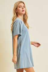 Light Blue Short Sleeve Side Pocket Dress