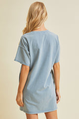 Light Blue Short Sleeve Side Pocket Dress