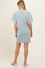 Light Blue Short Sleeve Side Pocket Maternity Dress