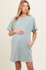 Light Blue Short Sleeve Side Pocket Maternity Dress