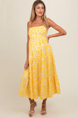 Yellow Floral Cutout Tie Back Maternity Midi Dress