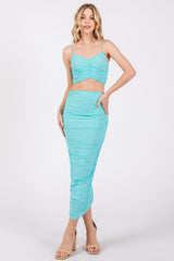 Aqua Rhinestone Crop Top and Skirt Maternity Set