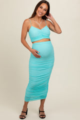 Aqua Rhinestone Crop Top and Skirt Maternity Set