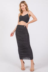 Charcoal Rhinestone Crop Top and Skirt Set