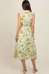 Green Floral Printed Sleeveless Maternity Midi Shirt Dress