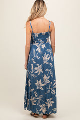 Blue Floral Sleeveless Knotted Maternity Maxi Dress