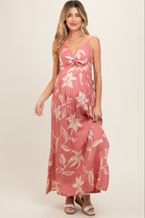 Mauve Floral Sleeveless Knotted Maternity Maxi Dress