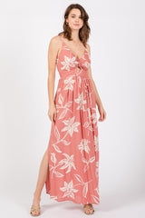 Mauve Floral Sleeveless Knotted Maternity Maxi Dress