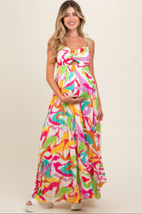 Ivory Printed Sleeveless Front Twist Maternity Maxi Dress