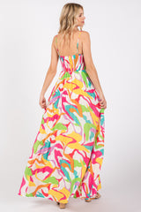 Ivory Printed Sleeveless Front Twist Maxi Dress