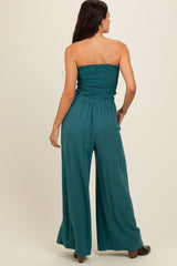 Teal Front Tie Crop Top and Pant Set