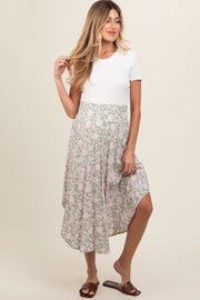 Light Olive Textured Dot Smocked Round Hem Maternity Midi Skirt