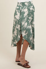 Jade Floral Embroidered Smocked Round Hem Maternity Midi Skirt