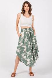 Jade Floral Embroidered Smocked Round Hem Midi Skirt