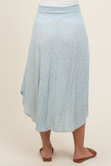 Light Blue Floral Smocked Waist Maternity Midi Skirt