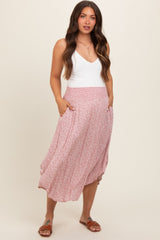 Mauve Floral Smocked Waist Maternity Skirt