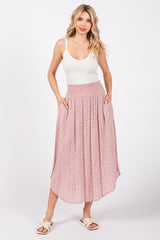 Mauve Floral Smocked Waist Maternity Skirt