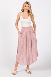 Mauve Floral Smocked Waist Skirt