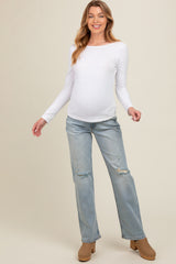 Light Blue Distressed Open Knee Maternity Straight Leg Jeans