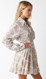 Natural Printed Long Sleeve Dress