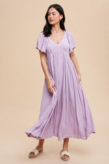 Lavender V-Neck Flutter Short Sleeve Maternity Midi Dress