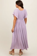 Lavender V-Neck Flutter Short Sleeve Maternity Midi Dress