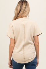 Beige Wrap Short Sleeve Raw Hem Maternity Top