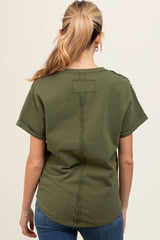 Olive Wrap Short Sleeve Raw Hem Maternity Top