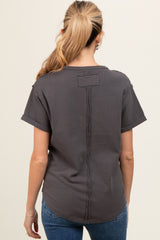 Charcoal Wrap Short Sleeve Raw Hem Maternity Top