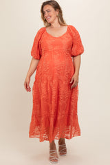 Orange Embroidered Tiered Plus Maternity Maxi Dress