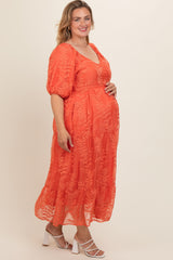 Orange Embroidered Tiered Plus Maternity Maxi Dress