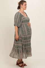 Forest Green Paisley Print Maternity Maxi Dress