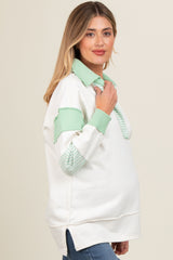 Mint Green Colorblock Stripe Collared Maternity Sweater