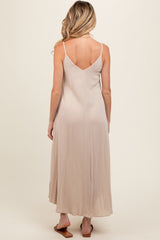 Taupe Lightweight Sleeveless V-Neck Maternity Maxi Dress