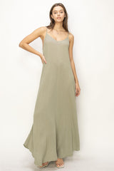 Light Olive Lightweight Sleeveless V-Neck Maternity Maxi Dress