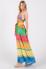 Multi Color Self Tie Adjustable Strap Dress