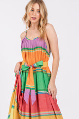 Multi Color Self Tie Adjustable Strap Dress