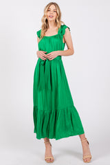 Green Ruffle Short Sleeve Self Tie Maternity Dress