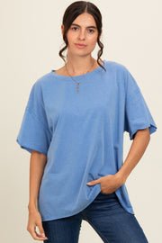 Blue Raw Rolled Hem Top