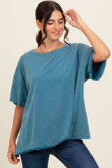 Teal Raw Rolled Hem Top