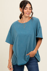 Teal Raw Rolled Hem Top