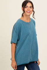 Teal Raw Rolled Hem Top